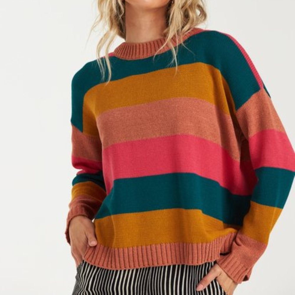 Billabong Bold Moves Colorblock Pullover Crew Neck Knit Sweater Women's Size L